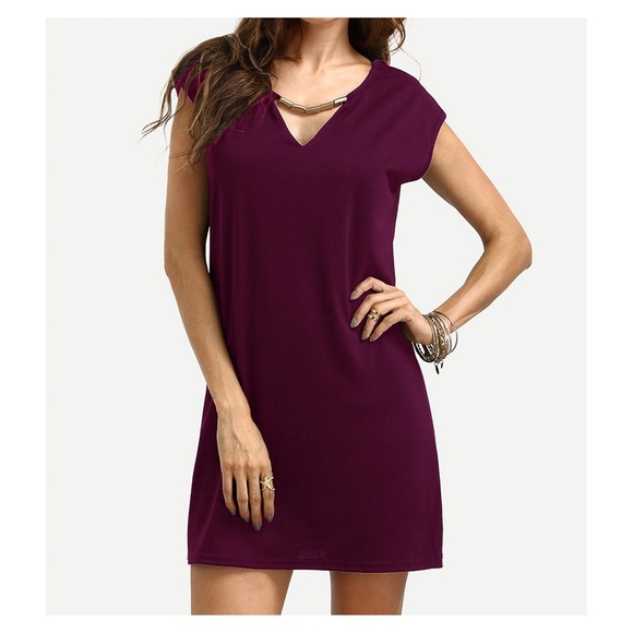 MBM Unlimited Dresses & Skirts - Magenta Pink Embellished V Neck Shift Dress